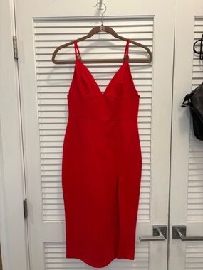 Fashion Nova Red Spaghetti-Strap V-Neck Midi Dress